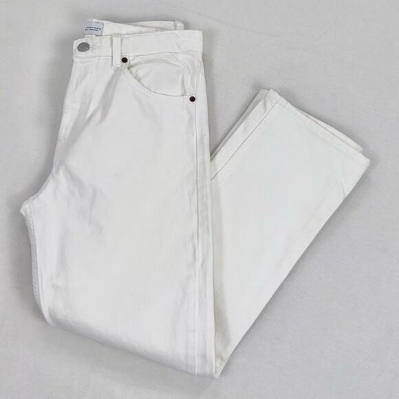 Zara Women's High Waist Button Fly Straight Leg Jean Size 8 White - Picture 2 of 13